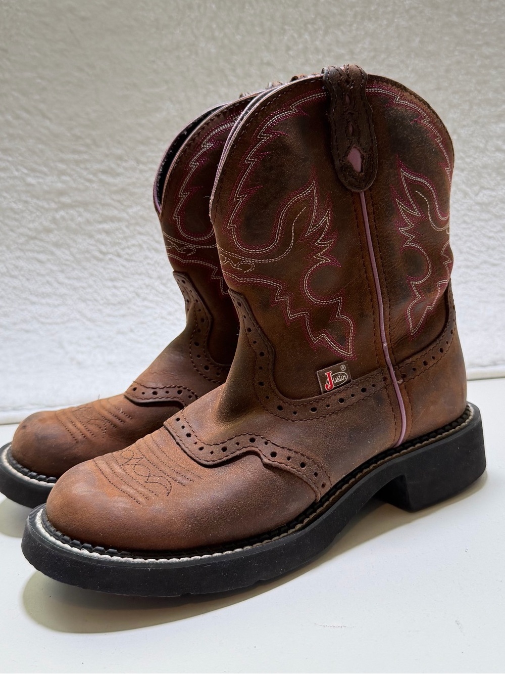 Justin Gypsy Western Leather Boots Brown Pink Women’s 7 B Cute Gypsy Gemma Short